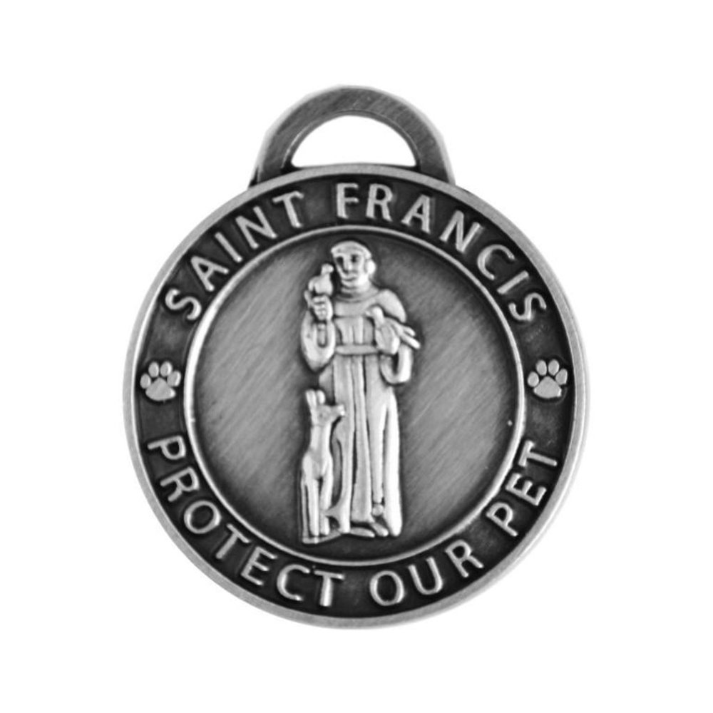 ST FRANCIS PET MEDAL ANTIQUE SILVER